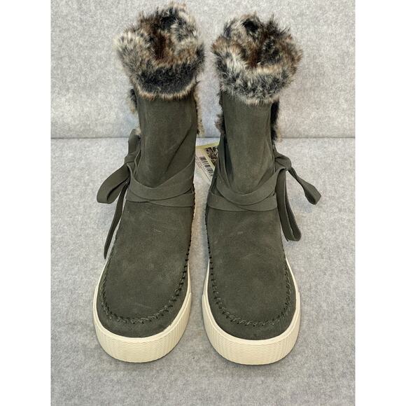 TOMS Vista Faux Fur Lined Forest Green Waterproof Suede/Faux Fur Boot Women Sz 7 - Picture 4 of 10
